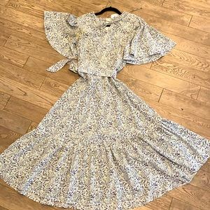 Co. Flutter Sleeve Floral Silk Midi Dress